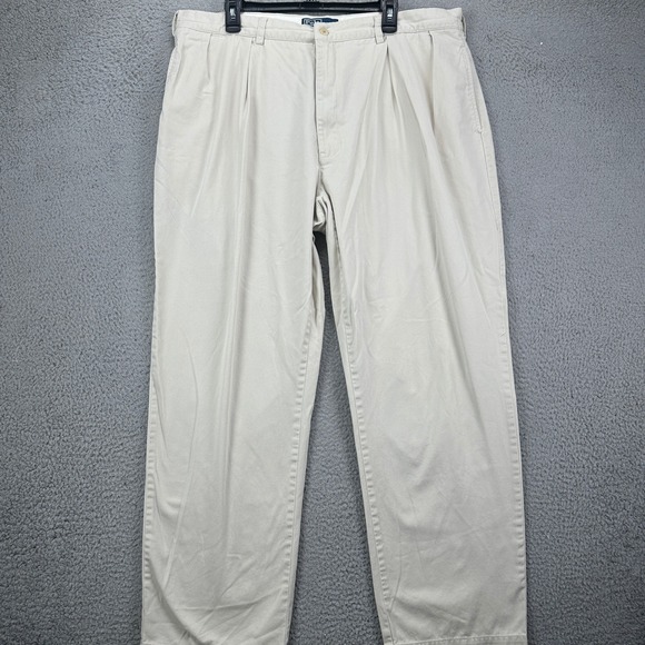 Ralph Lauren Mens‎ Andrew Pants 42X32 Off White Khakis Polo Pleated Pockets Logo - Picture 1 of 13